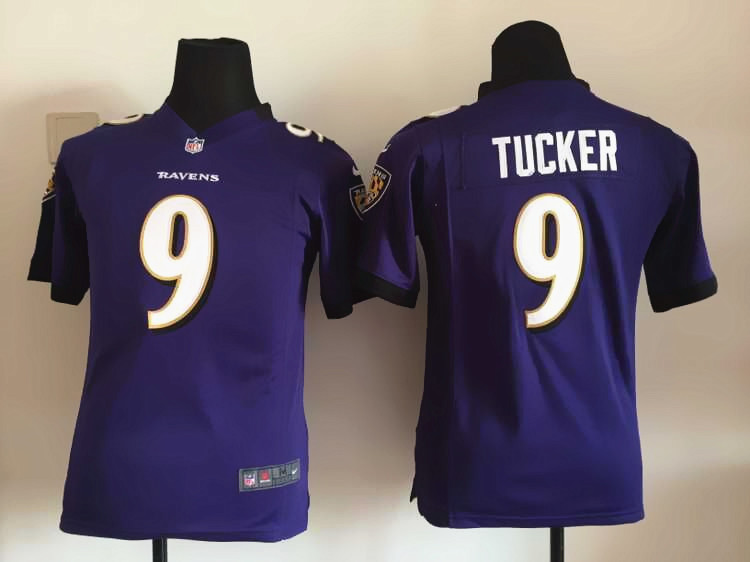 Nike Ravens 9 Justin Tucker Purple Youth Game Jersey - Click Image to Close