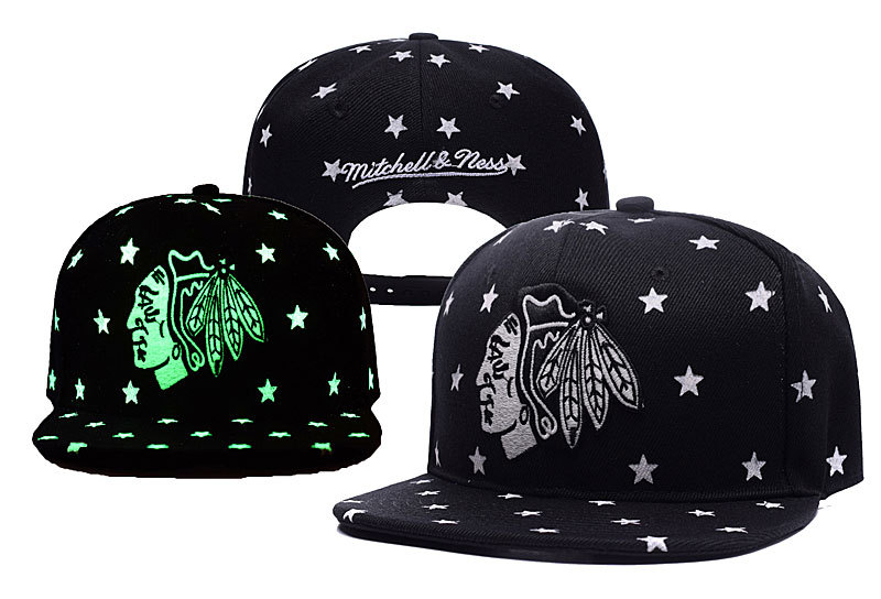 Blackhawks Black Mitchell & Ness Adjustable Luminous Hat YD