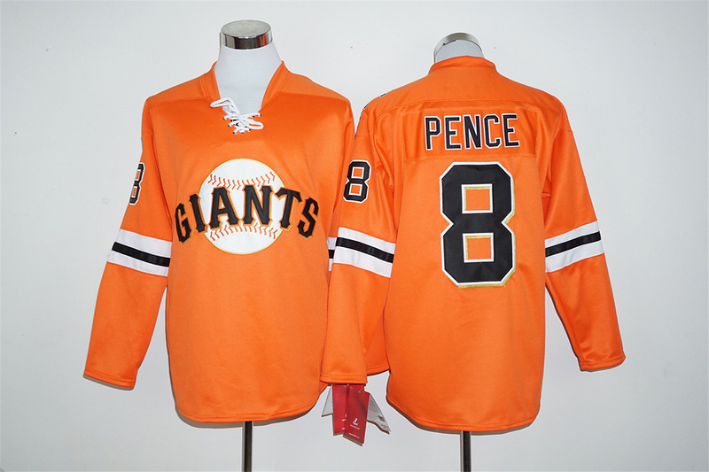 Giants 8 Hunter Pence Orange Long Sleeve Jersey