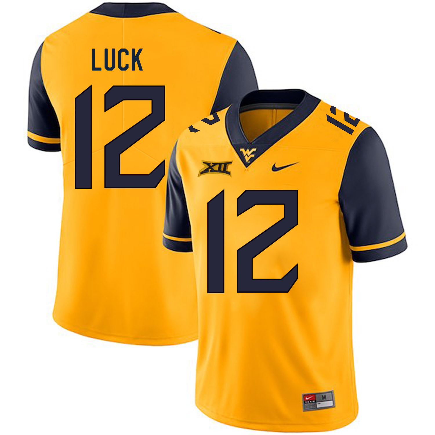 West Virginia Mountaineers 12 Oliver Luck Gold College Football Jersey