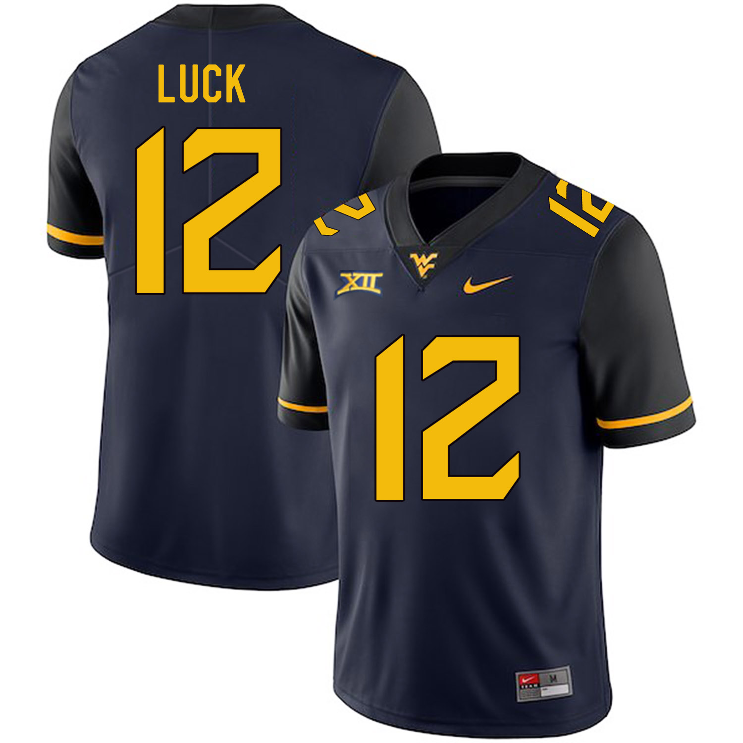 West Virginia Mountaineers 12 Oliver Luck Navy College Football Jersey