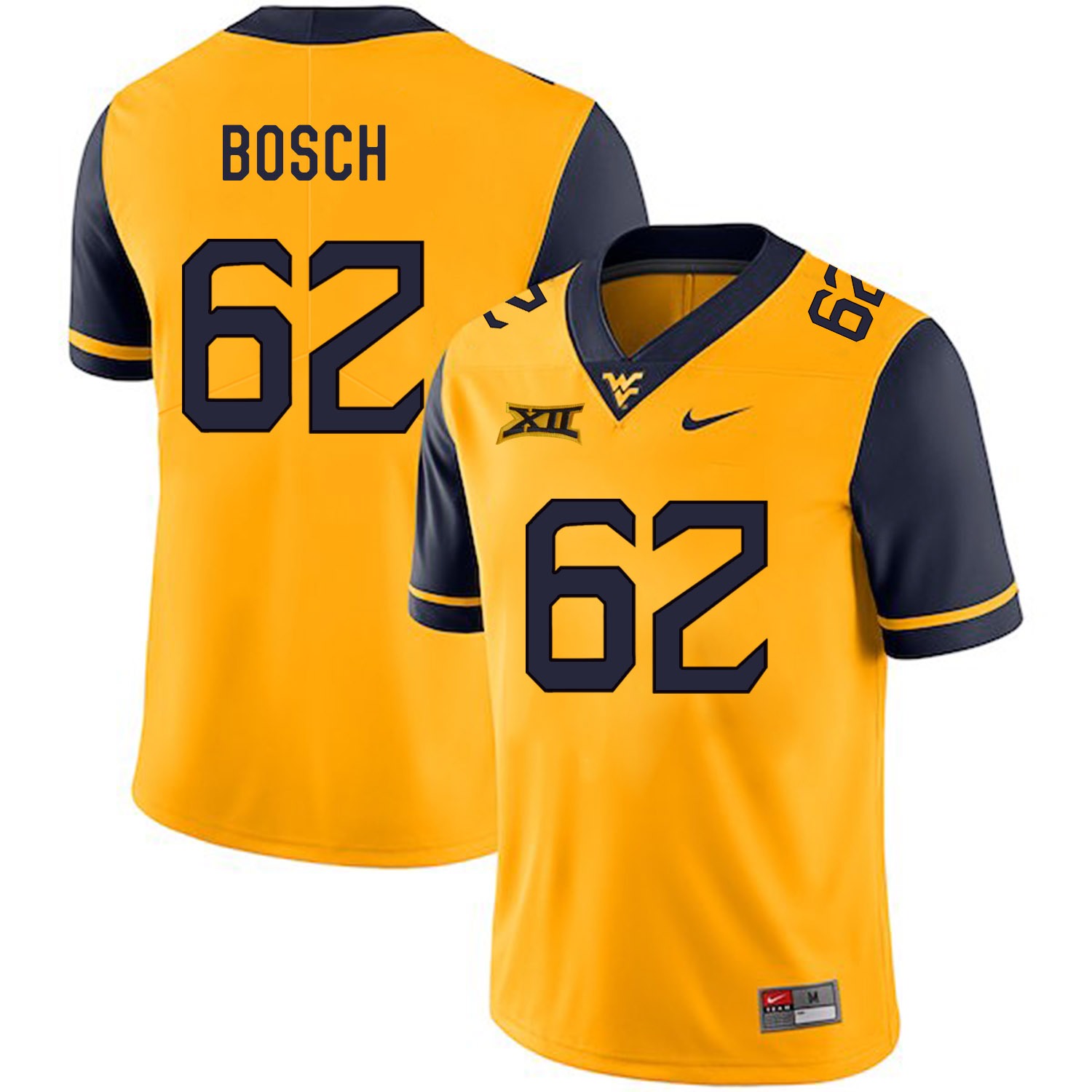 West Virginia Mountaineers 62 Kyle Bosch Gold College Football Jersey