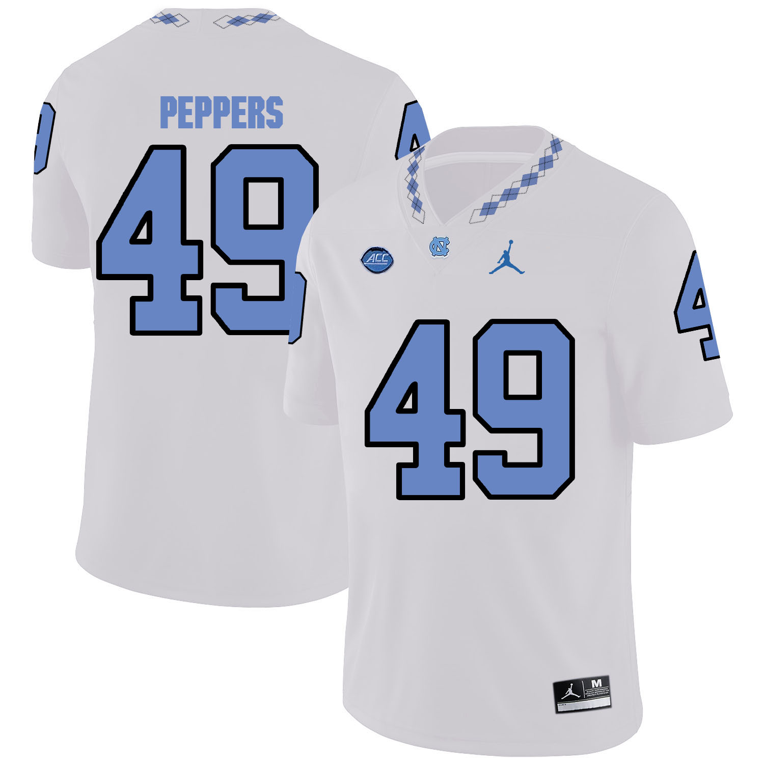 North Carolina Tar Heels 49 White Peppers Blue College Football Jersey