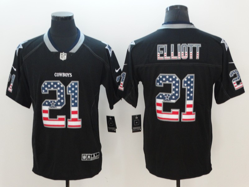 Nike Cowboys 21 Ezekiel Elliott Black USA Flag Fashion Limited Jersey