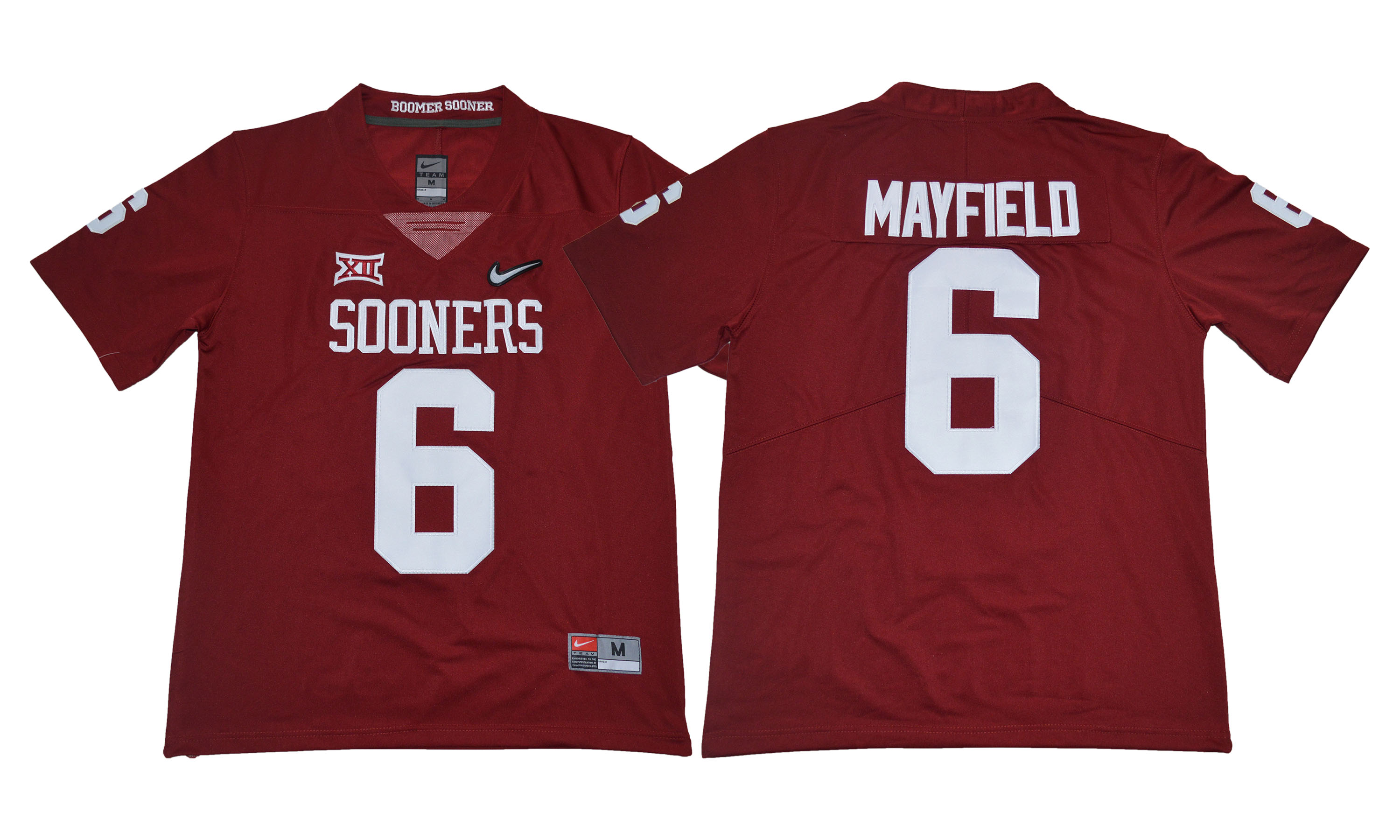 Oklahoma Sooners 6 Baker Mayfield Red Diamond Logo College Football Jersey - Click Image to Close