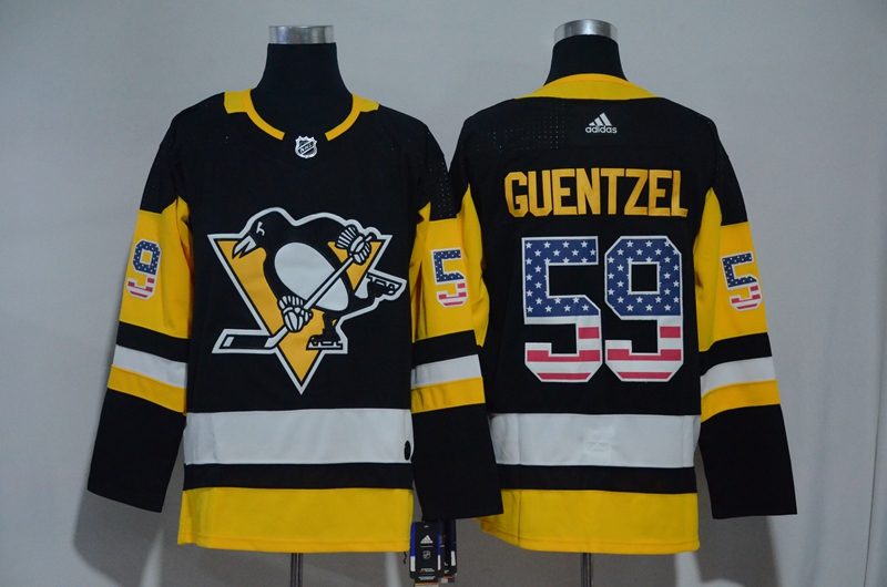 Penguins 59 Jake Guentzel Black USA Flag Adidas Jersey