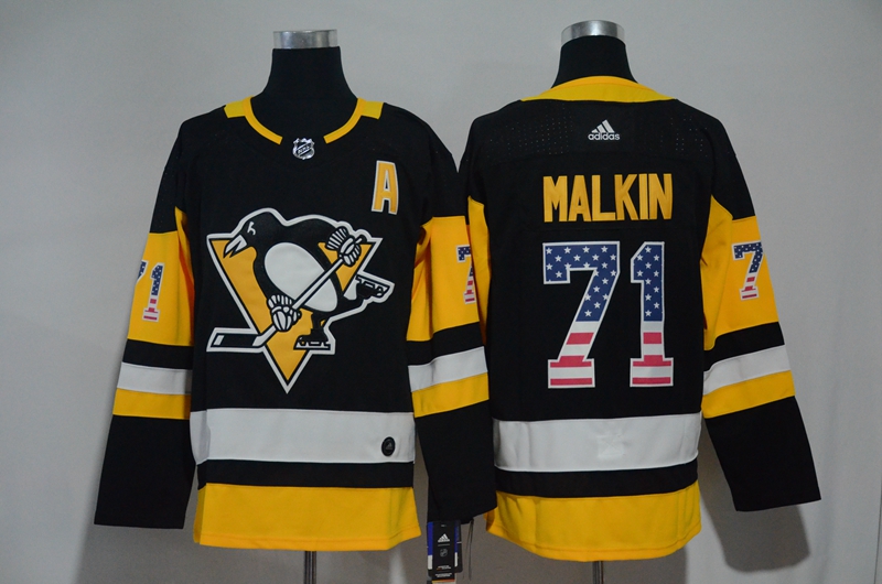 Penguins 71 Evgeni Malkin Black USA Flag Adidas Jersey - Click Image to Close