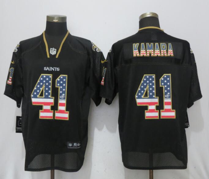 Nike Saints 41 Alvin Kamara Black USA Flag Fashion Elite Jersey