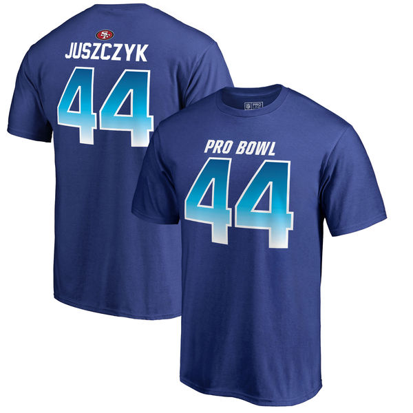49ers 44 Kyle Juszczyk NFC NFL Pro Line by Fanatics Branded 2018 Pro Bowl Stack Name & Number T Shirt Royal