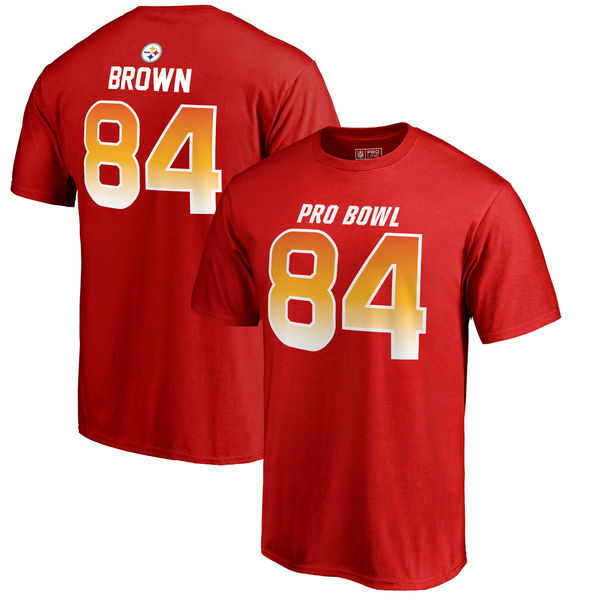 Steelers 84 Antonio Brown AFC NFL Pro Line by Fanatics Branded 2018 Pro Bowl Name & Number T Shirt Red
