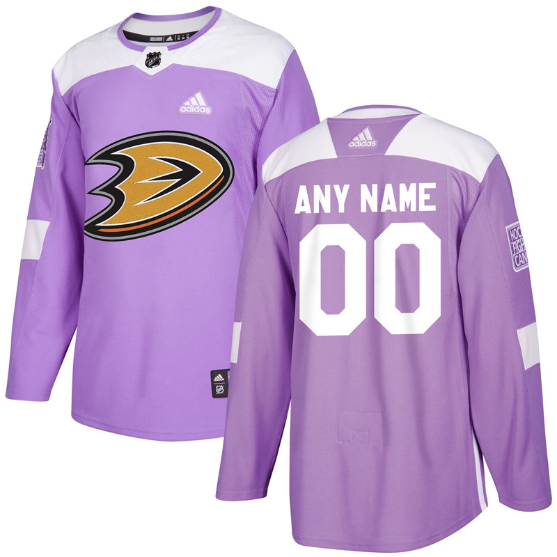 Men's Anaheim Ducks Purple Adidas Hockey Fights Cancer Custom Practice Jersey