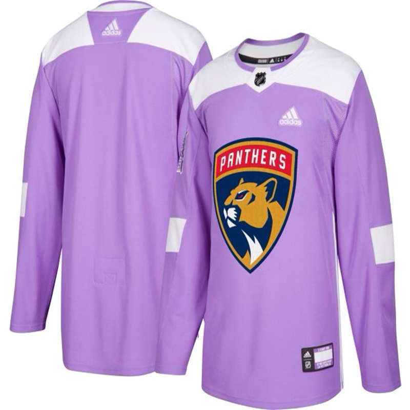 Men's Florida Panthers Purple Adidas Hockey Fights Cancer Custom Practice Jersey