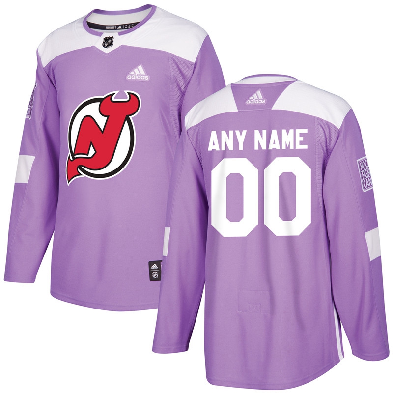 Men's New Jersey Devils Purple Adidas Hockey Fights Cancer Custom Practice Jersey
