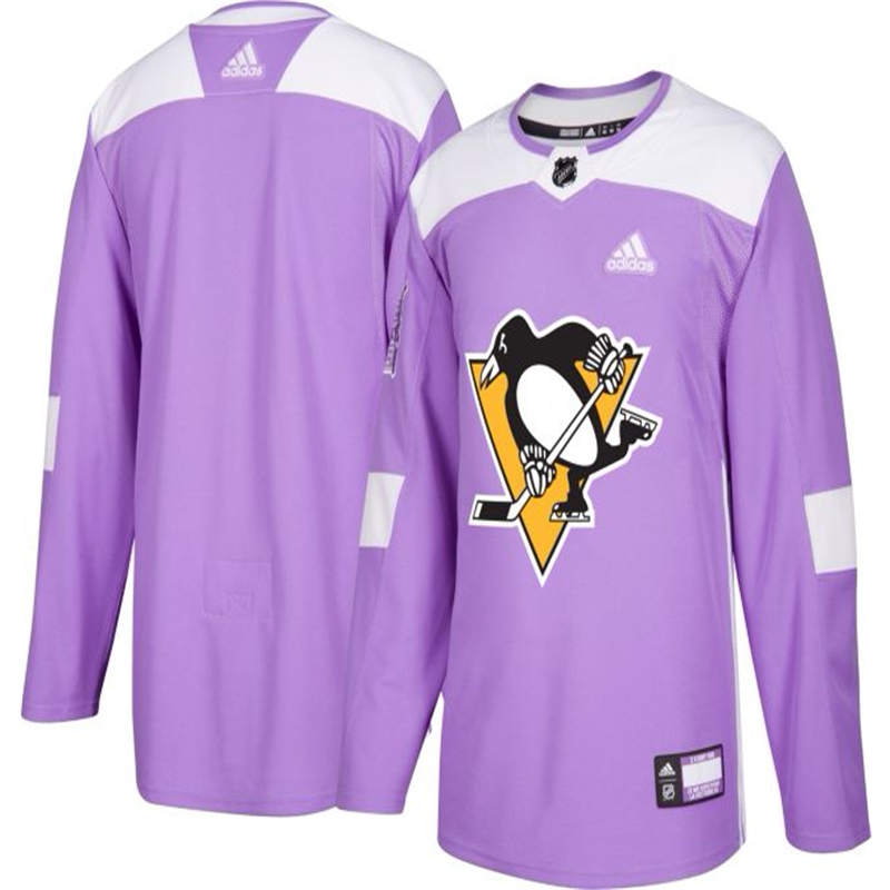 Men's Pittsburgh Penguins Purple Adidas Hockey Fights Cancer Custom Practice Jersey - Click Image to Close
