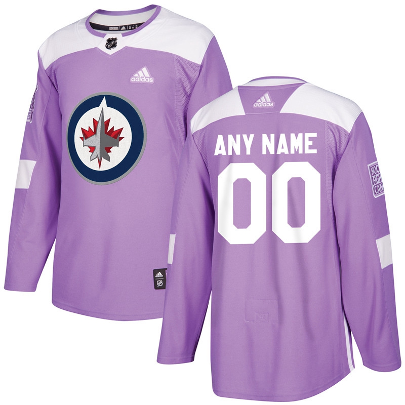 Men's Winnipeg Jets Purple Adidas Hockey Fights Cancer Custom Practice Jersey