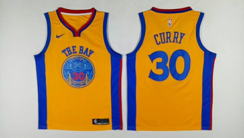 Warriors 30 Stephen Curry Gold City Edition Swingman Jersey