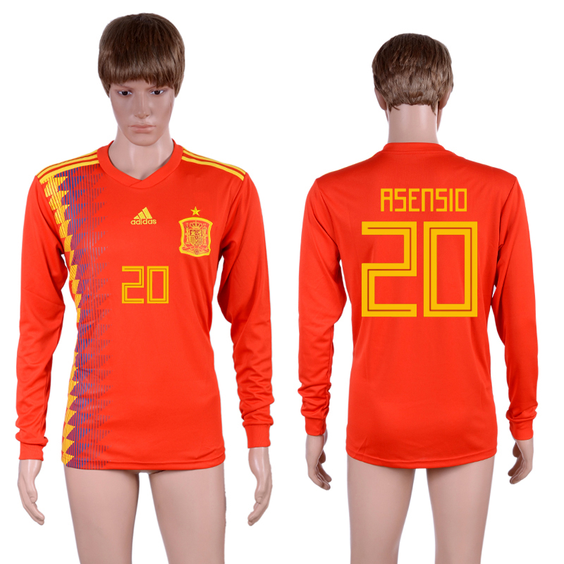 Spain 20 ASENSIO Home 2018 FIFA World Cup Long Sleeve Thailand Soccer Jersey - Click Image to Close