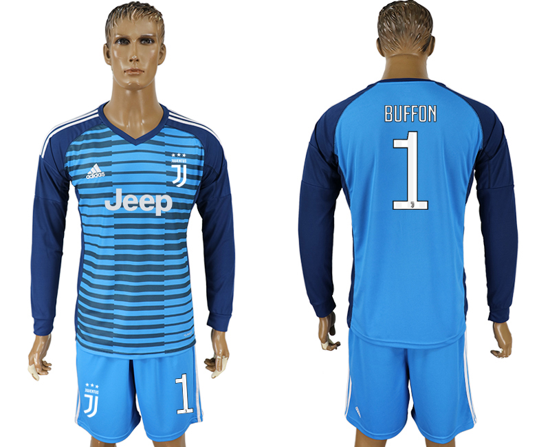2017-18 Juventus 1 BUFFON Lake Blue Goalkeeper Long Sleeve Soccer Jersey