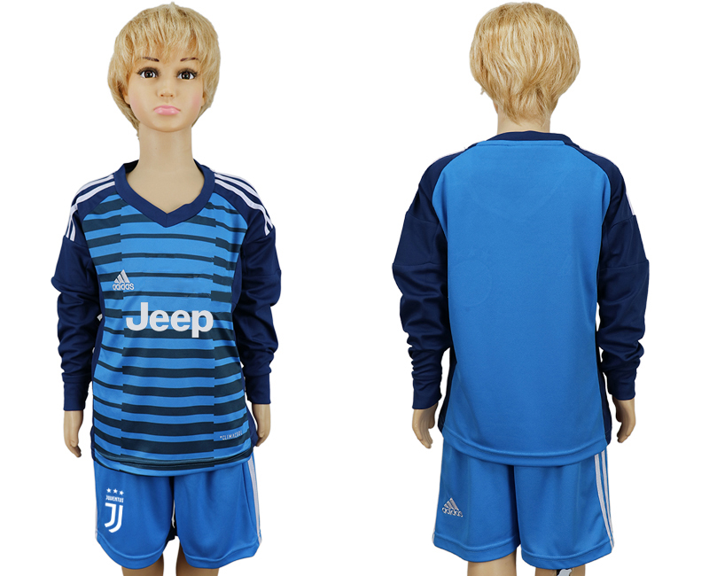 2017-18 Juventus Lake Blue Youth Goalkeeper Long Sleeve Soccer Jersey