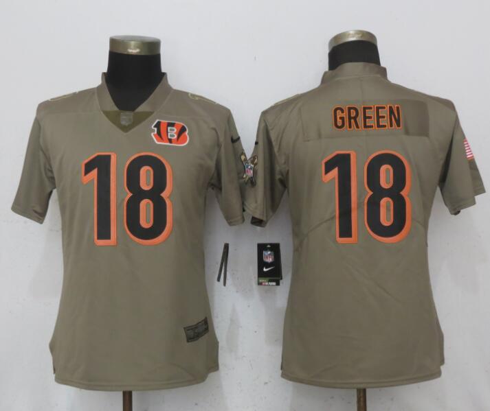 Nike Bengals 18 A.J. Green Olive Women Salute To Service Limited Jersey