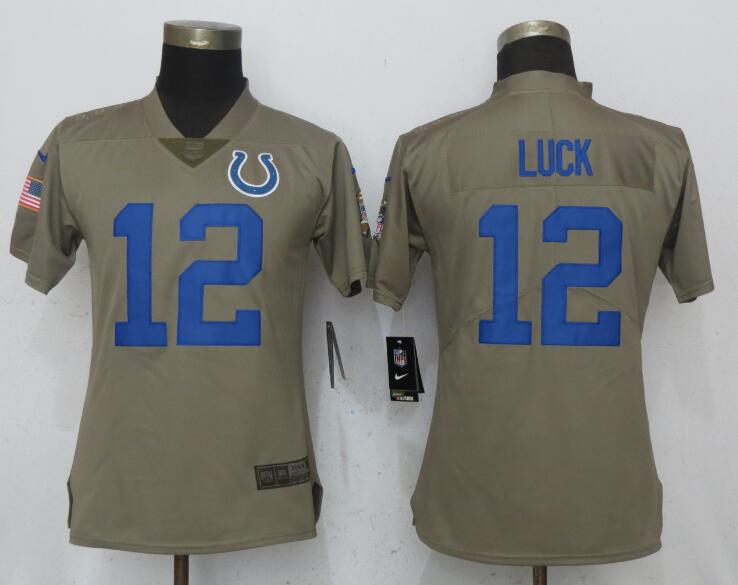 Nike Colts 12 Andrew Luck Olive Women Salute To Service Limited Jersey