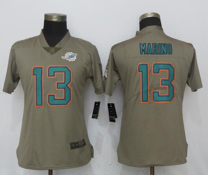 Nike Dolphins 13 Dan Marino Olive Women Salute To Service Limited Jersey