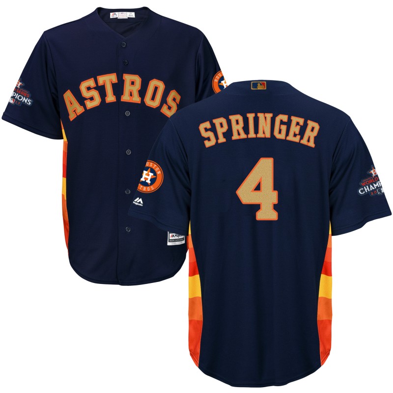Astros 4 George Navy Youth 2018 Gold Program Cool Base Jersey - Click Image to Close