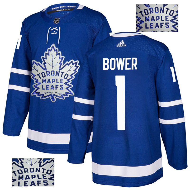 Maple Leafs 1 Johnny Bower Blue Glittery Edition Adidas Jersey