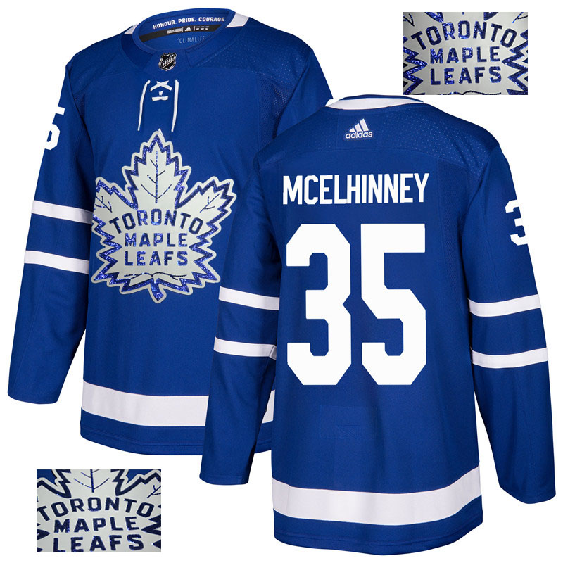 Maple Leafs 35 Curtis McElhinney Blue Glittery Edition Adidas Jersey - Click Image to Close