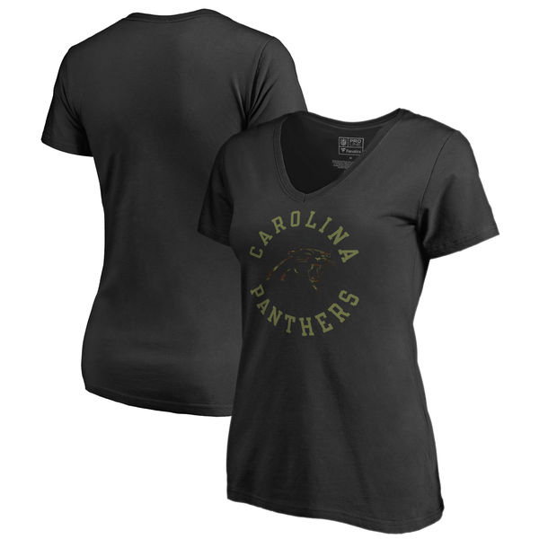 Carolina Panthers NFL Pro Line by Fanatics Branded Women's Camo Collection Liberty Plus Size V Neck T-Shirt Black