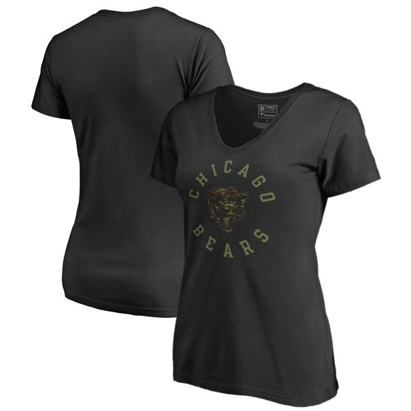 Chicago Bears NFL Pro Line by Fanatics Branded Women's Camo Collection Liberty Plus Size V Neck T-Shirt Black