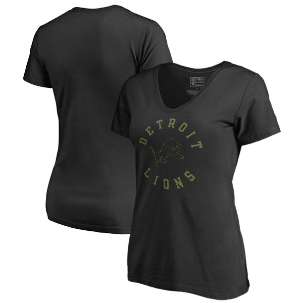 Detroit Lions NFL Pro Line by Fanatics Branded Women's Camo Collection Liberty Plus Size V Neck T-Shirt Black