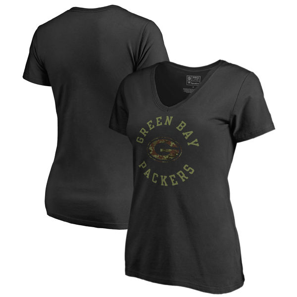 Green Bay Packers NFL Pro Line by Fanatics Branded Women's Camo Collection Liberty Plus Size V Neck T-Shirt Black