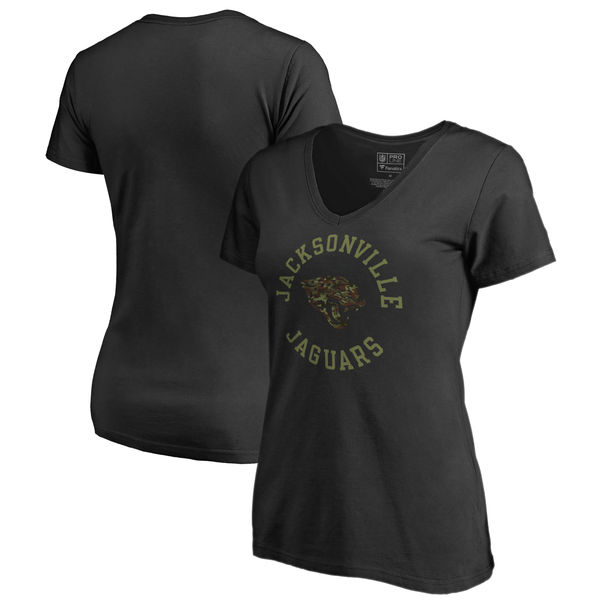 Jacksonville Jaguars NFL Pro Line by Fanatics Branded Women's Camo Collection Liberty Plus Size V Neck T-Shirt Black