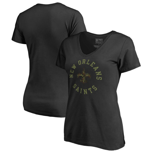 New Orleans Saints NFL Pro Line by Fanatics Branded Women's Camo Collection Liberty Plus Size V Neck T-Shirt Black