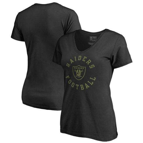 Oakland Raiders NFL Pro Line by Fanatics Branded Women's Camo Collection Liberty Plus Size V Neck T-Shirt Black