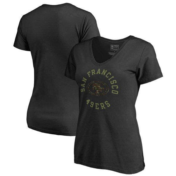 San Francisco 49ers NFL Pro Line by Fanatics Branded Women's Camo Collection Liberty Plus Size V Neck T-Shirt Black