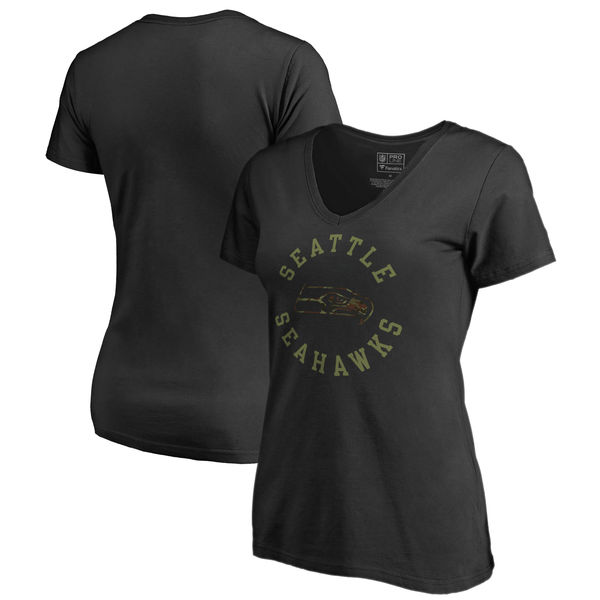 Seattle Seahawks NFL Pro Line by Fanatics Branded Women's Camo Collection Liberty Plus Size V Neck T-Shirt Black