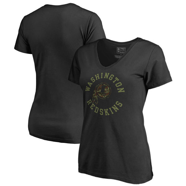Washington Redskins NFL Pro Line by Fanatics Branded Women's Camo Collection Liberty Plus Size V Neck T-Shirt Black