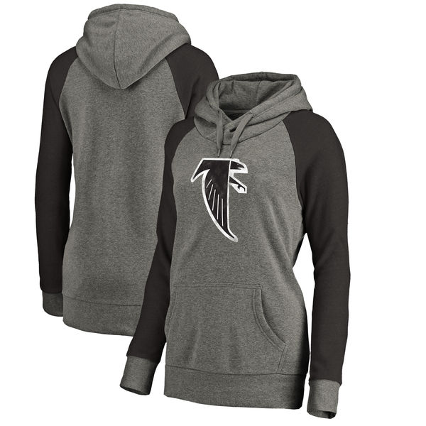 Atlanta Falcons NFL Pro Line by Fanatics Branded Women's Throwback Logo Tri-Blend Raglan Plus Size Pullover Hoodie Gray/Black