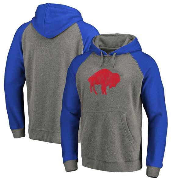 Buffalo Bills NFL Pro Line by Fanatics Branded Throwback Logo Tri-Blend Raglan Pullover Hoodie Gray/Royal