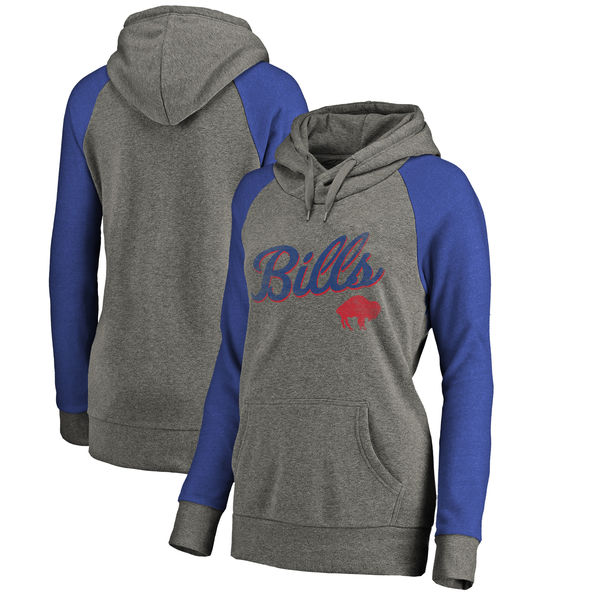 Buffalo Bills NFL Pro Line by Fanatics Branded Women's Timeless Collection Rising Script Plus Size Tri-Blend Hoodie Ash - Click Image to Close