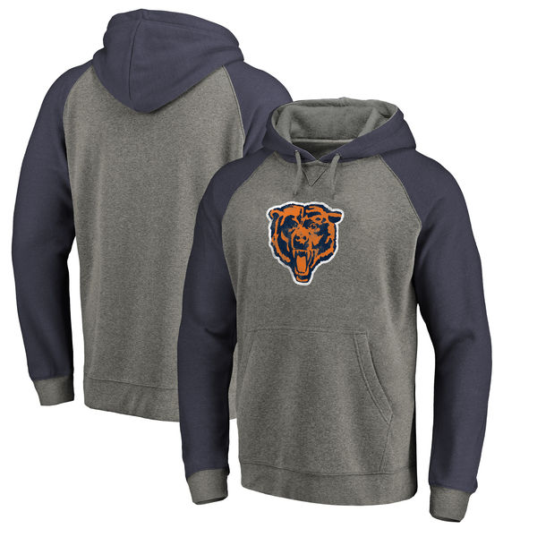 Chicago Bears NFL Pro Line by Fanatics Branded Throwback Logo Tri-Blend Raglan Pullover Hoodie Gray/Navy