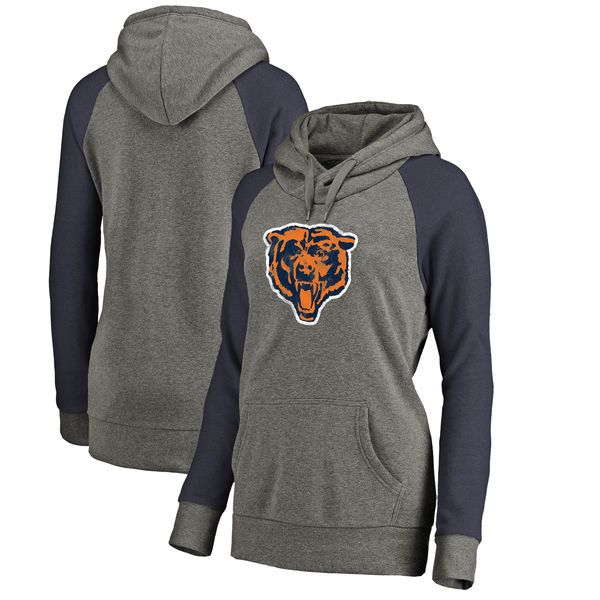 Chicago Bears NFL Pro Line by Fanatics Branded Women's Throwback Logo Tri-Blend Raglan Plus Size Pullover Hoodie Gray/Navy