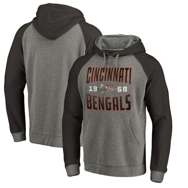 Cincinnati Bengals NFL Pro Line by Fanatics Branded Timeless Collection Antique Stack Tri-Blend Raglan Pullover Hoodie Ash