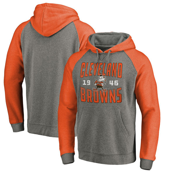 Cleveland Browns NFL Pro Line by Fanatics Branded Timeless Collection Antique Stack Tri-Blend Raglan Pullover Hoodie Ash