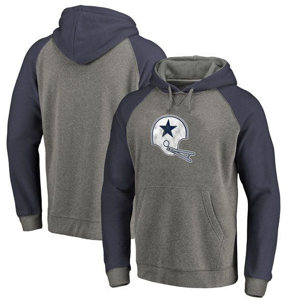 Dallas Cowboys NFL Pro Line by Fanatics Branded Throwback Logo Tri-Blend Raglan Pullover Hoodie Gray/Navy