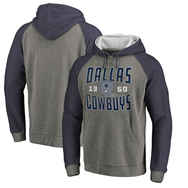 Dallas Cowboys NFL Pro Line by Fanatics Branded Timeless Collection Antique Stack Tri-Blend Raglan Pullover Hoodie Ash