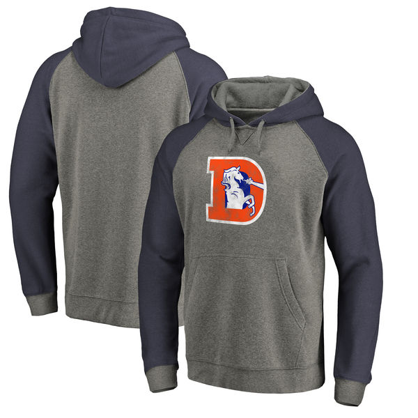 Denver Broncos NFL Pro Line by Fanatics Branded Throwback Logo Tri-Blend Raglan Pullover Hoodie Gray/Navy