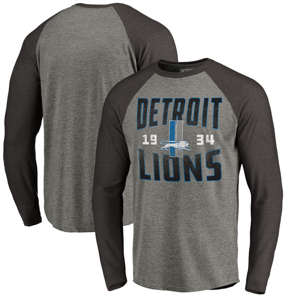 Detroit Lions NFL Pro Line by Fanatics Branded Timeless Collection Antique Stack Long Sleeve Tri-Blend Raglan T-Shirt Ash